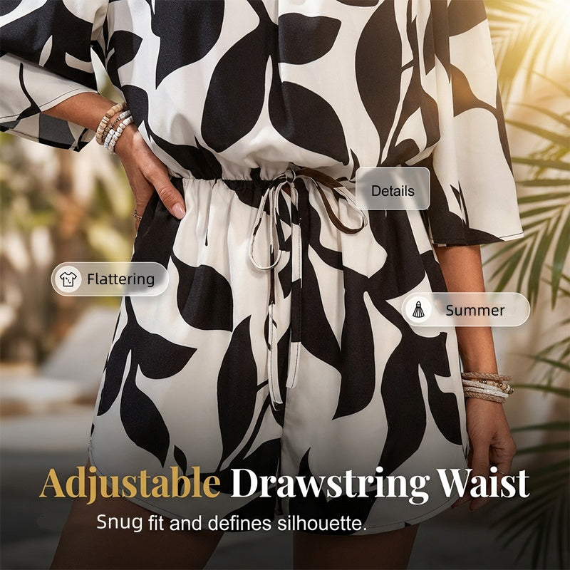 🌞Frühlingserwachen: 50% Rabatt!🍸Damen Sommer-Romper "Abstract Leaf" – Luftig, Elegant & Schulterfrei