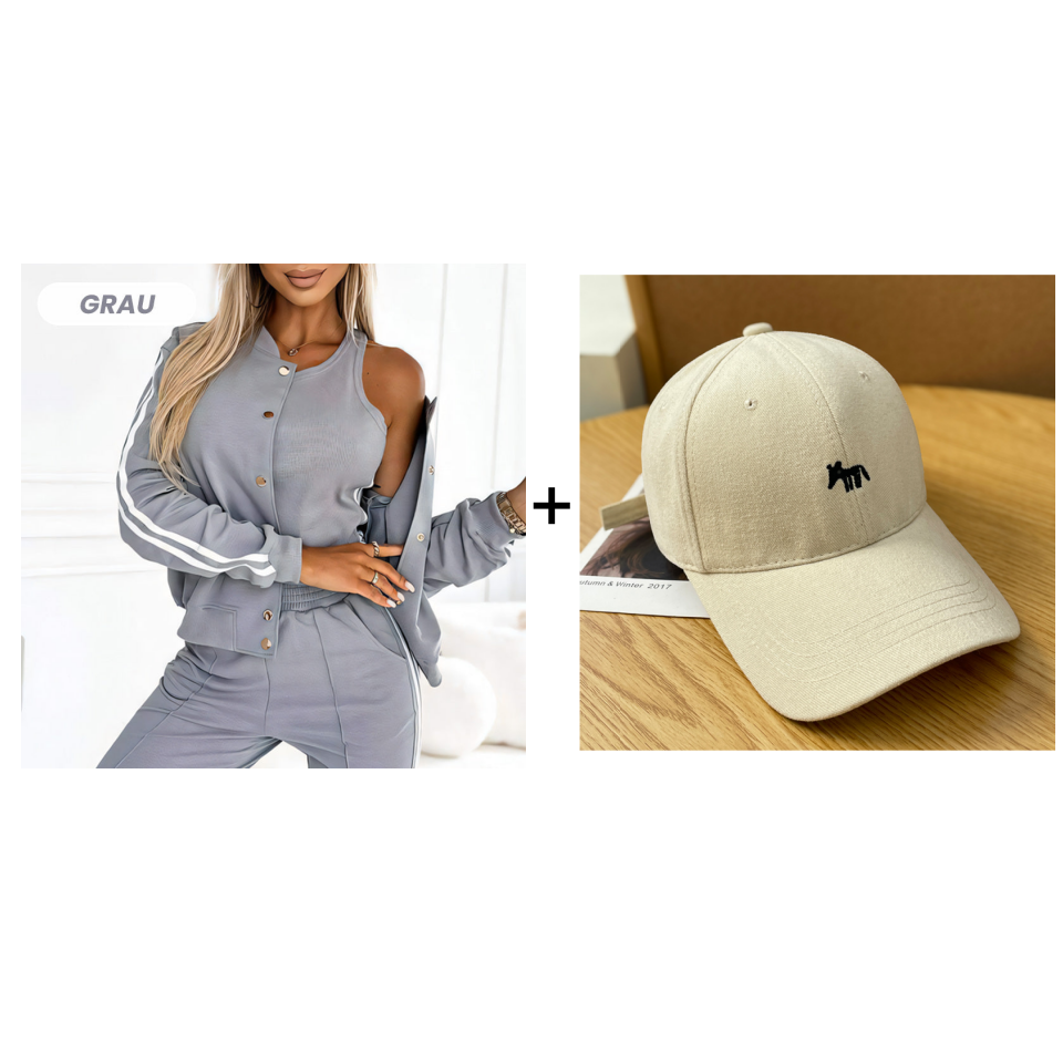 Dreiteiliges Set aus Baseballjacke und -hose für Damen