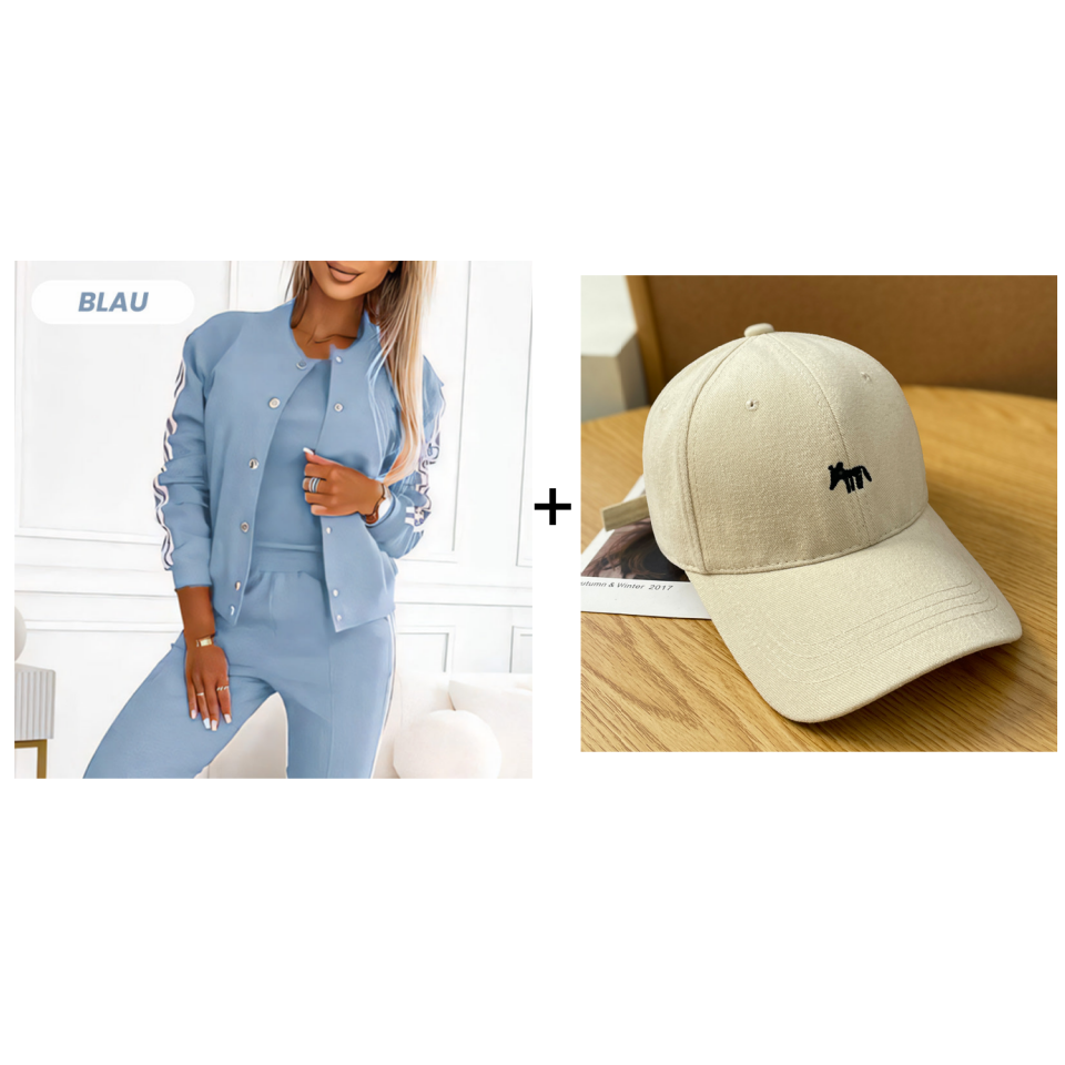 Dreiteiliges Set aus Baseballjacke und -hose für Damen