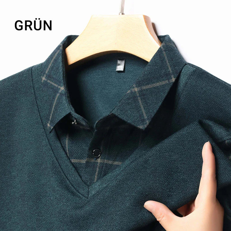 Herren Fake Zweiteiler mit Revers Langarm Oberteile