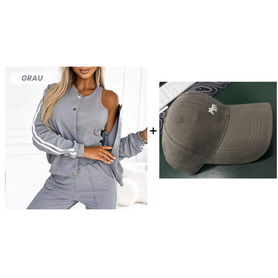 Dreiteiliges Set aus Baseballjacke und -hose für Damen