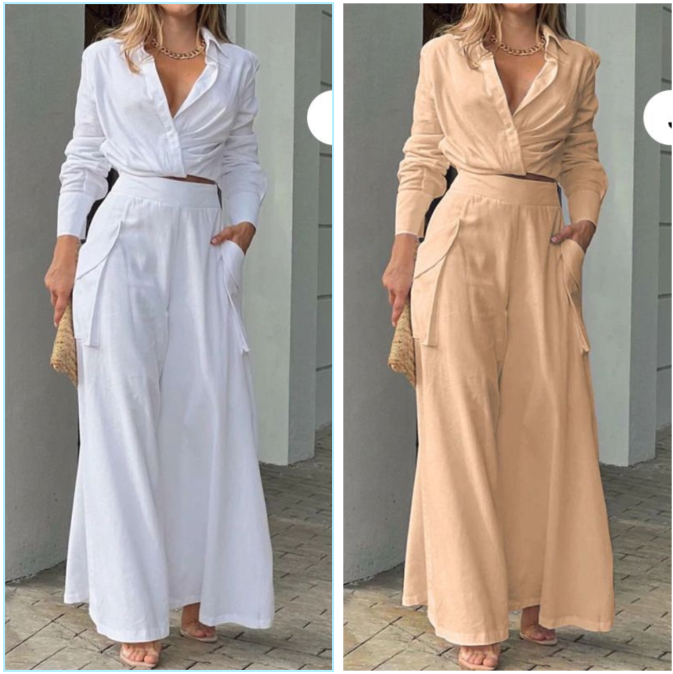 Elegantes zweiteiliges Set: langärmliges Oberteil mit Bündchen und Hose mit hoher Taille