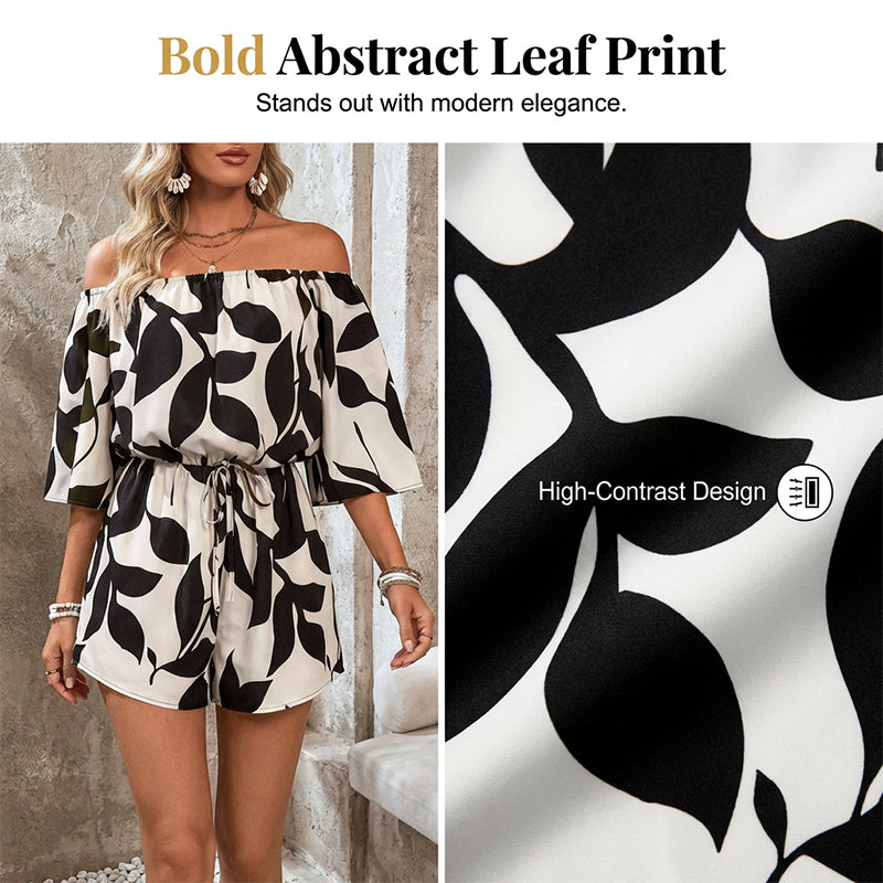 🌞Frühlingserwachen: 50% Rabatt!🍸Damen Sommer-Romper "Abstract Leaf" – Luftig, Elegant & Schulterfrei