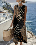 🌞Frühlingserwachen: 50% Rabatt!✨Sommerliches Statement-Kleid: Ärmelloses Midi-Kleid im Animal-Patchwork Look
