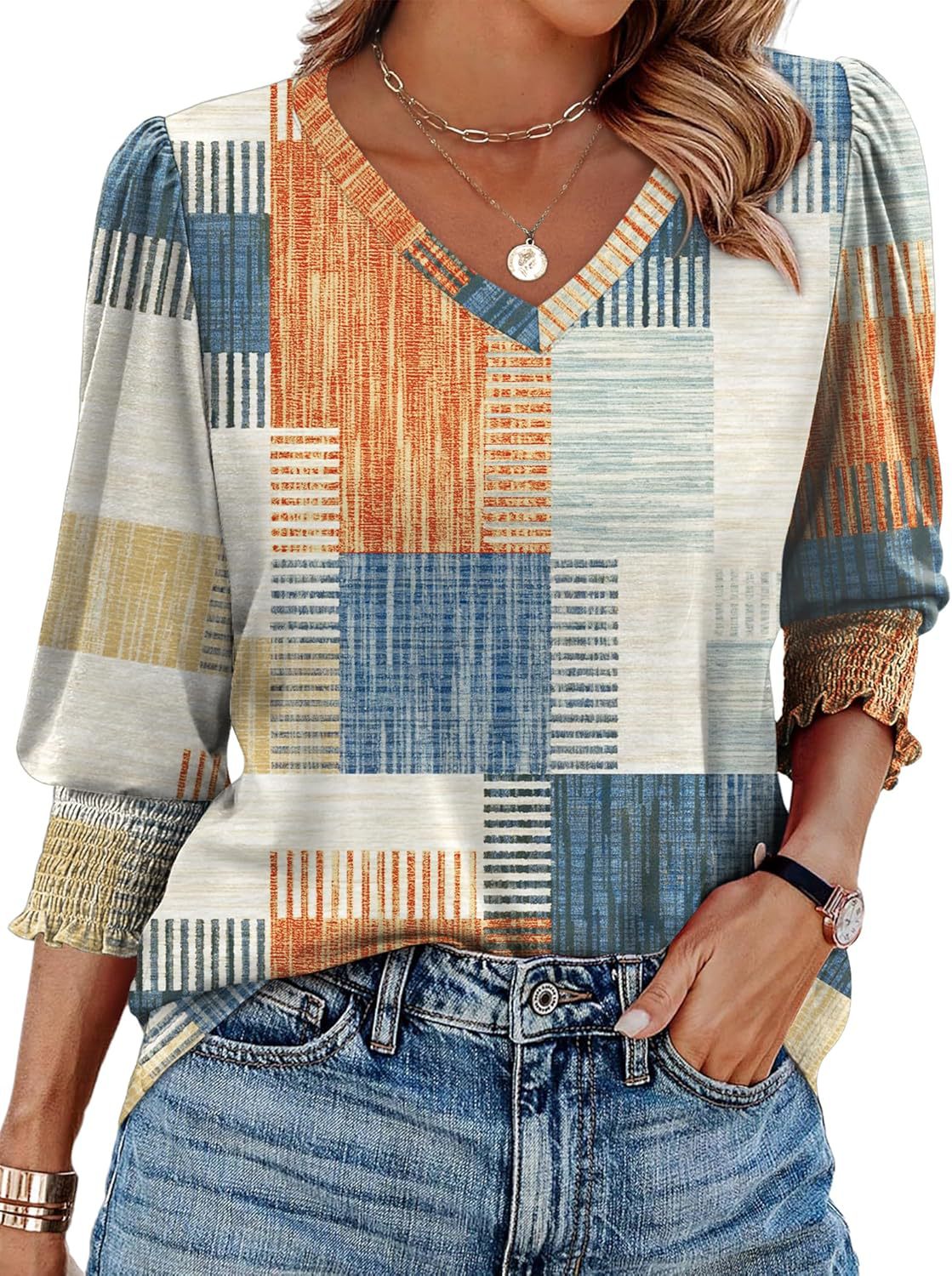 🌞Frühlingserwachen: 50% Rabatt!💝Elegante Business-Bluse mit 3/4-Arm & Smock-Bündchen – Bequem & Knitterfrei