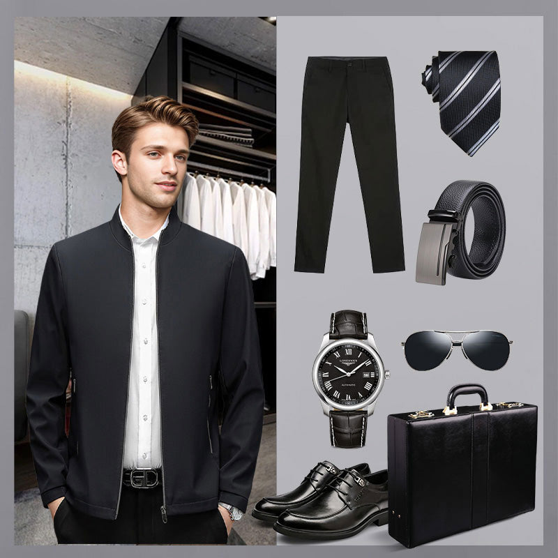 👑Fliwos® Herren Stehkragen Zipper Freizeitjacke