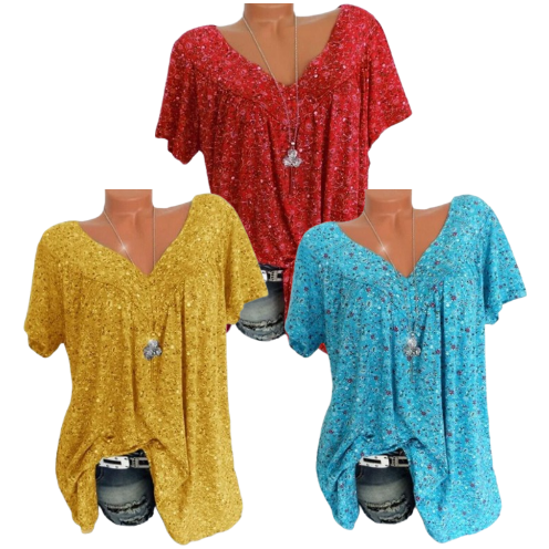 🌞Frühlingserwachen: 50% Rabatt!🌸Damen Kurzarmbluse mit Frühlingsblumenprint: V-Ausschnitt & lockere Passform – Atmungsaktiv, knitterfrei & figurschmeichelnd für Frühling & Sommer
