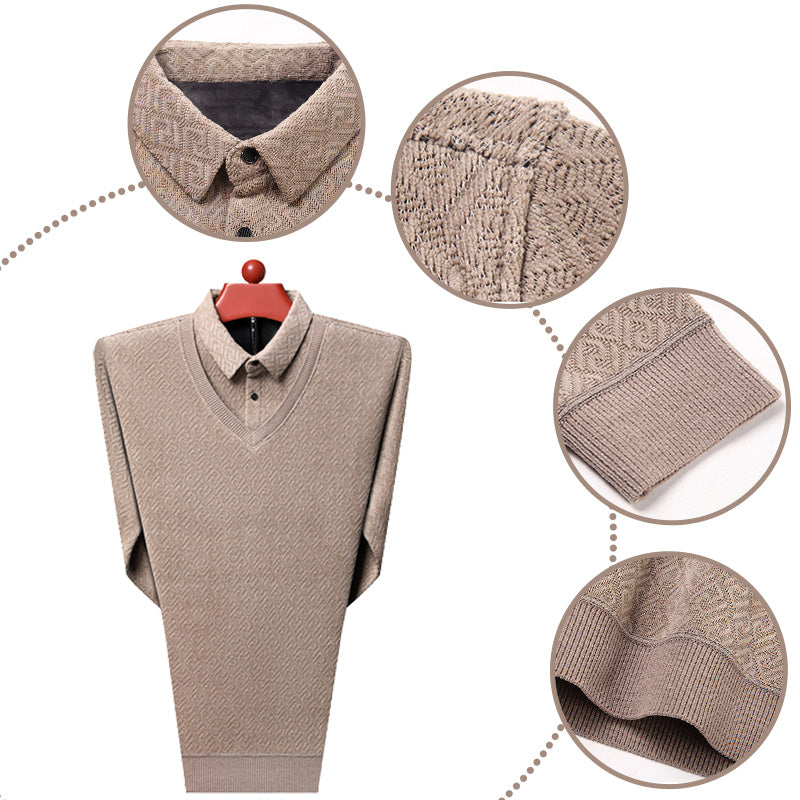 [Männergeschenk] Männer plüsch warm warmes, gefälschtes 2-teiliges Strickhemd