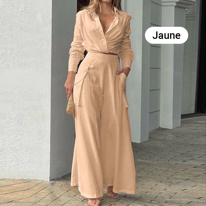 Elegantes zweiteiliges Set: langärmliges Oberteil mit Bündchen und Hose mit hoher Taille