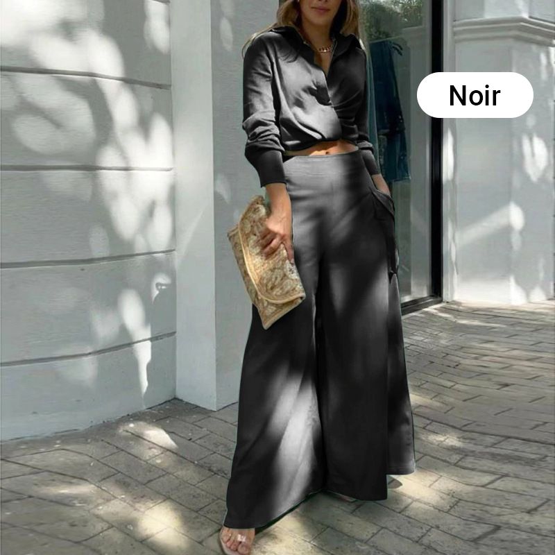 Elegantes zweiteiliges Set: langärmliges Oberteil mit Bündchen und Hose mit hoher Taille