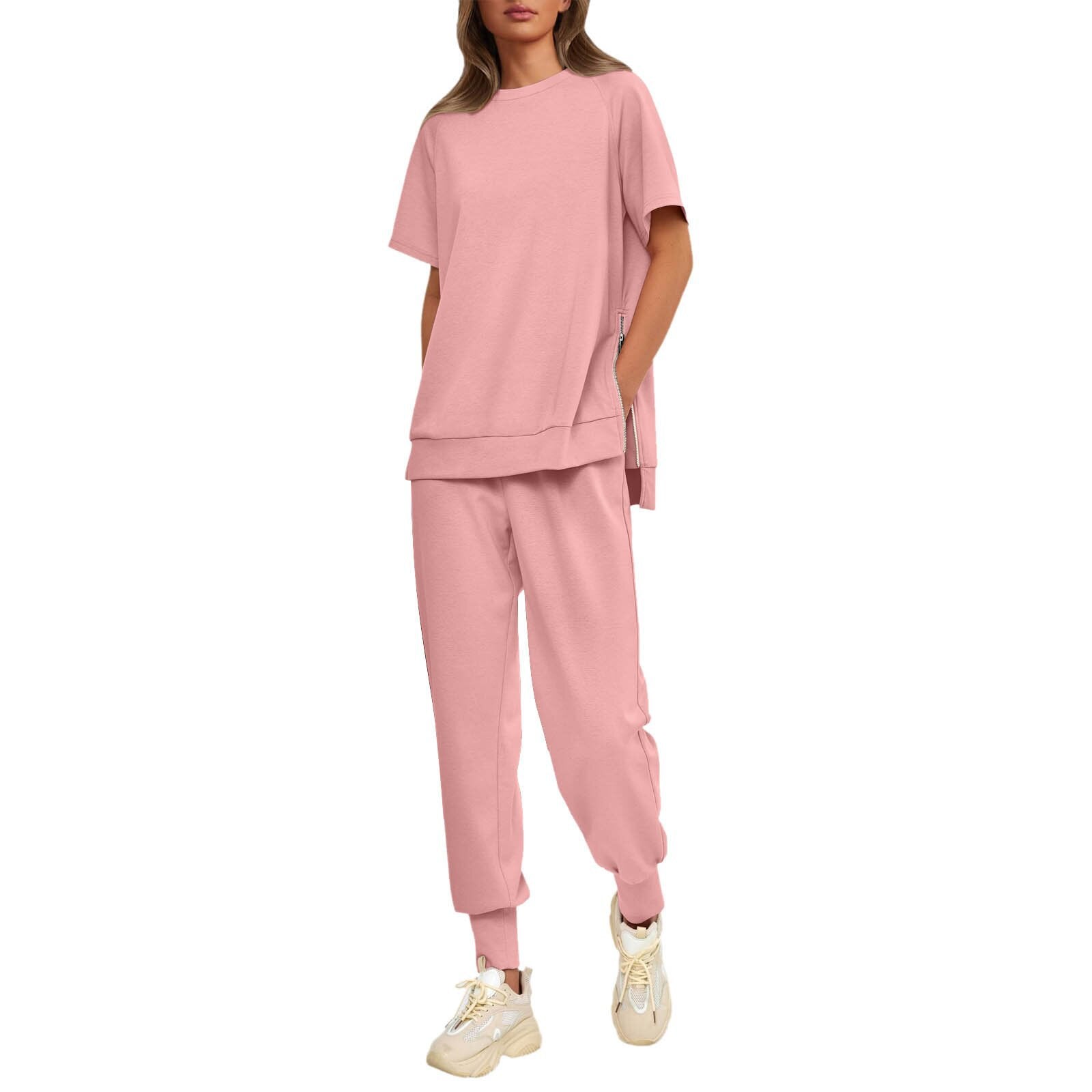 Lässiges, locker sitzendes zweiteiliges Trainingsanzug-Set für Damen aus T-Shirt und Hose