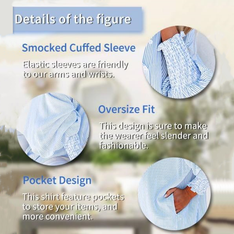 🌞Frühlingserwachen: 50% Rabatt!🌸Oversized Streifenhemd "Smock-Chic" – Luftiger Boyfriend-Style mit gesmokten Manschetten