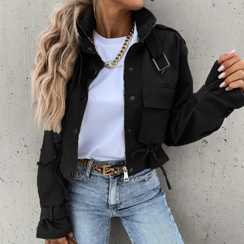 🌞Frühlingserwachen: 50% Rabatt!🎉Urban Utility Kurzjacke "Military Chic" – Mit Stehkragen & verstellbarem Kordelzug