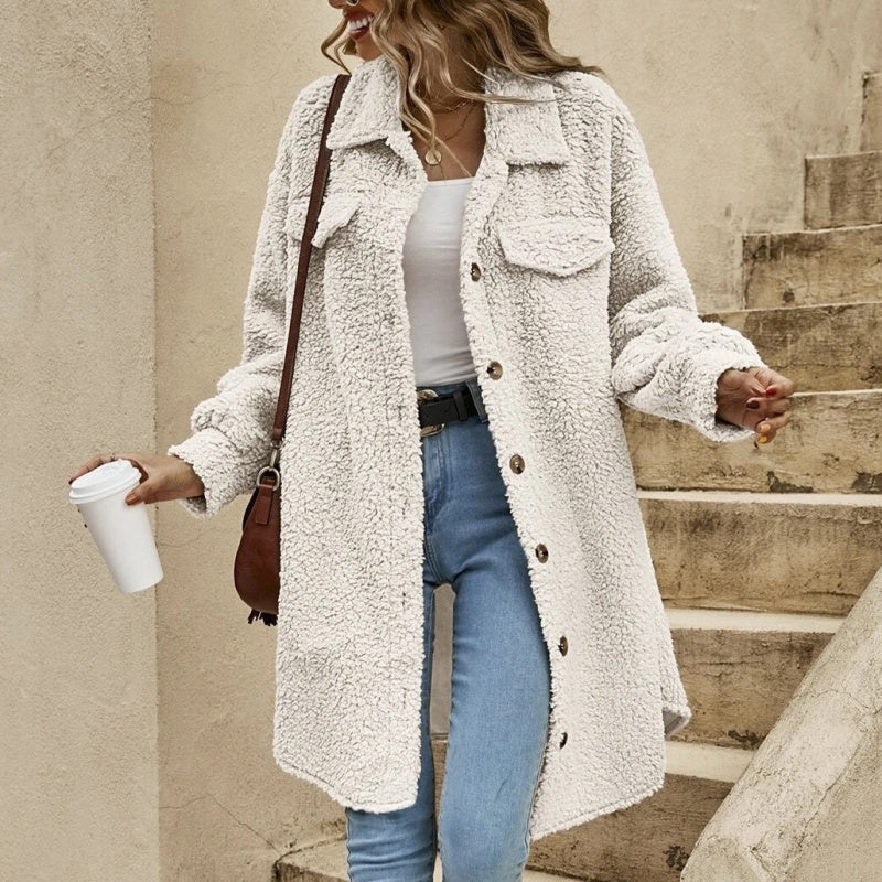 Trendige knielange flauschige Winterjacke für Frauen