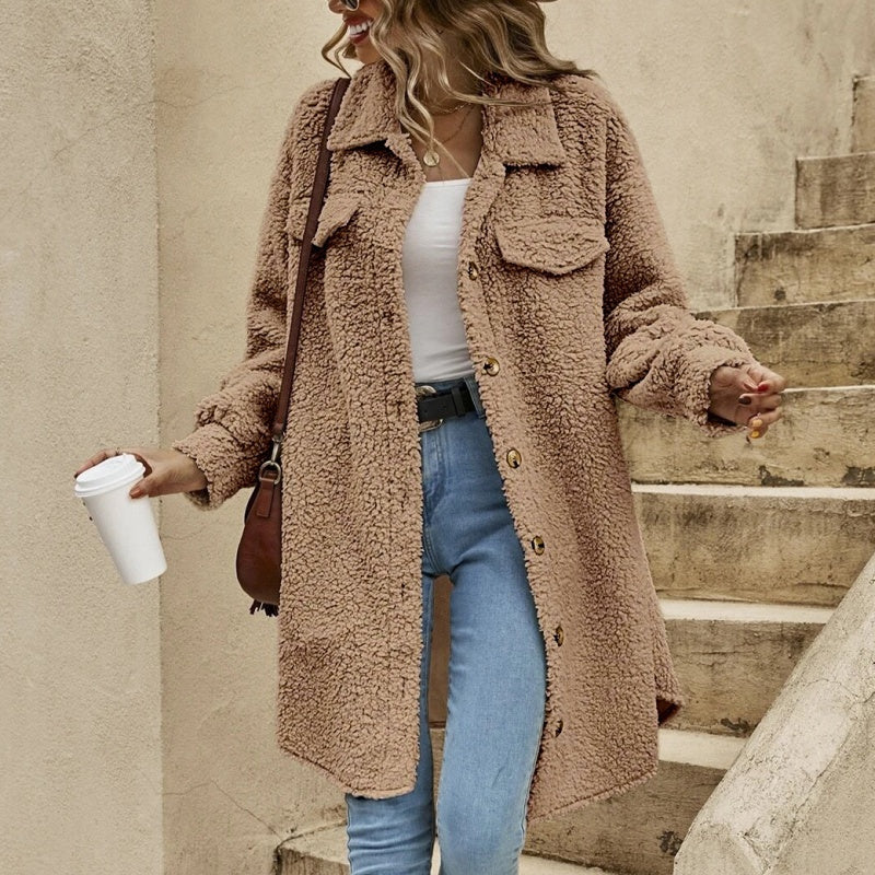 Trendige knielange flauschige Winterjacke für Frauen