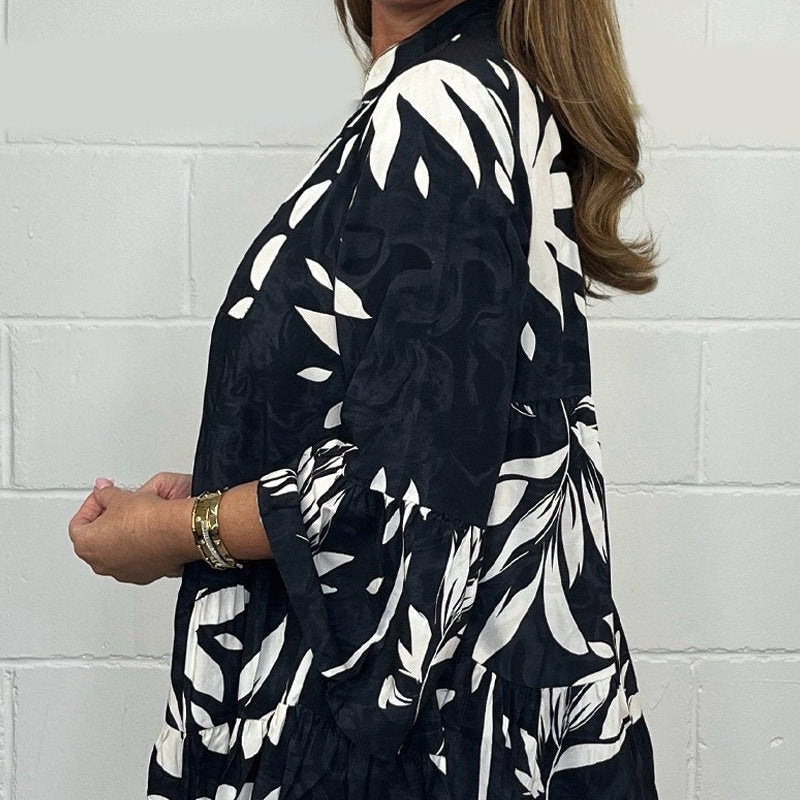 Top mit V-Ausschnitt, Blumenmuster, ausgestellten Ärmeln und Rüschensaum💖Frühlingsangebot – 49% Rabatt