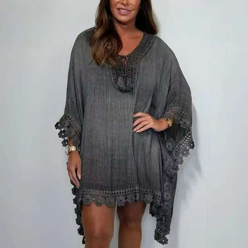 🌸Damen V-Ausschnitt-Einzelfarbenes Minikleid