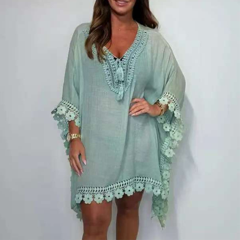 🌸Damen V-Ausschnitt-Einzelfarbenes Minikleid