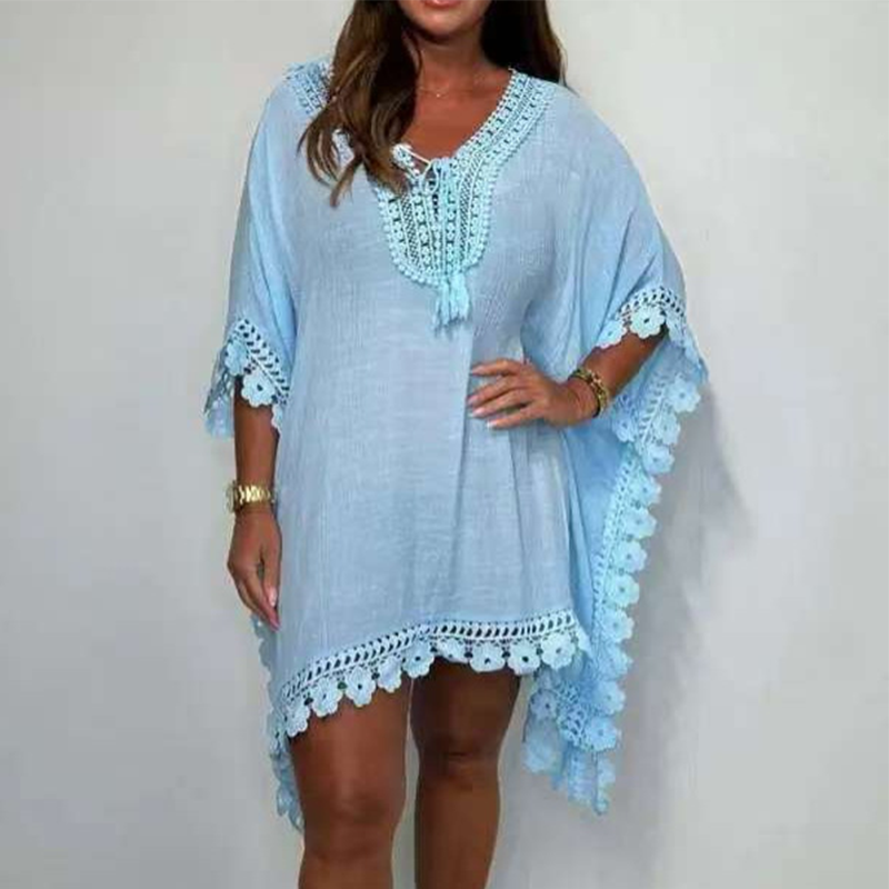 🌸Damen V-Ausschnitt-Einzelfarbenes Minikleid