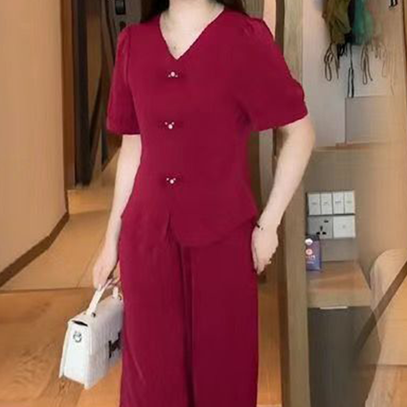 🌿✨Zweiteiliges Damen-Set aus kurzarm-Top mit V-Ausschnitt und weiter Hose💥💥Befristetes Angebot: 50% Rabatt auf Bestellungen