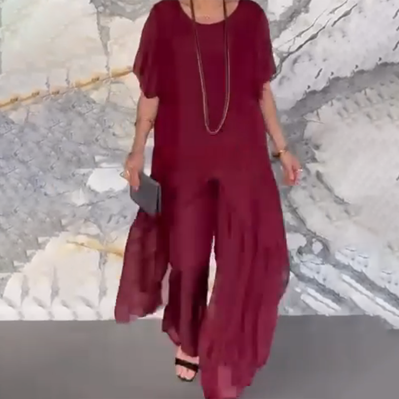 Set aus unregelmäßigem Oberteil und lockerer Hose für Frauen✨