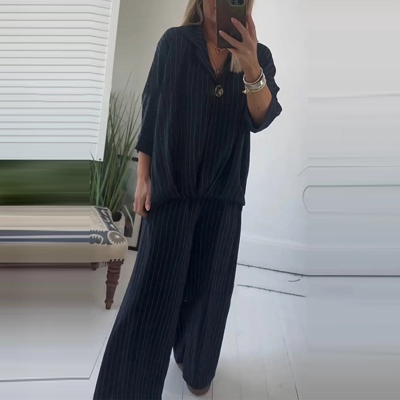 Women's Striped Top & Wide-Leg Pants 2-Piece Set