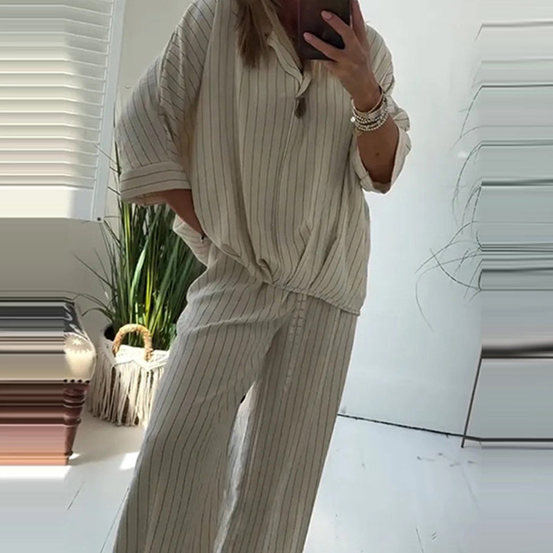 Women's Striped Top & Wide-Leg Pants 2-Piece Set