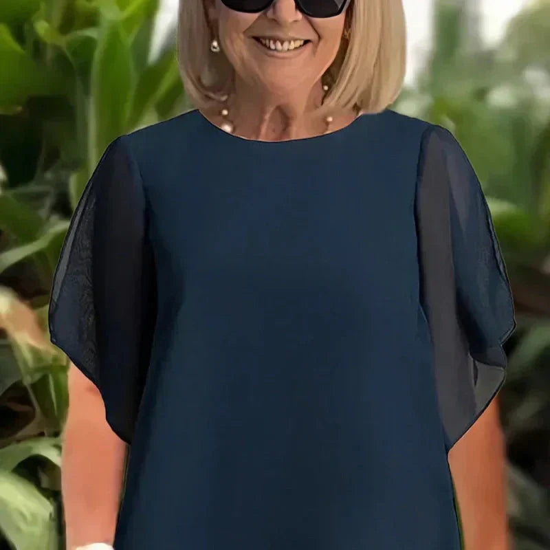 🌞Frühlingserwachen: 50% Rabatt!👗 Damen-Chiffon-Zweiteiler – Asymmetrisches Doppellagiges Top & Weite Hose – Atmungsaktiv & Elegant für Frühling & Urlaub