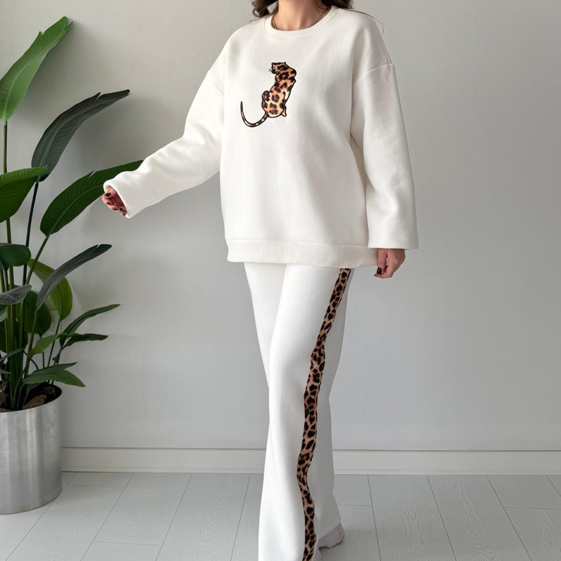 🎉 Neujahrsgeschenk – 50% RABATT!🔥 Damen 2-teiliges Casual-Set (mit Leopardenprint-Akzent) – Oversized & Bequem: Nie wieder Outfit-Stress!