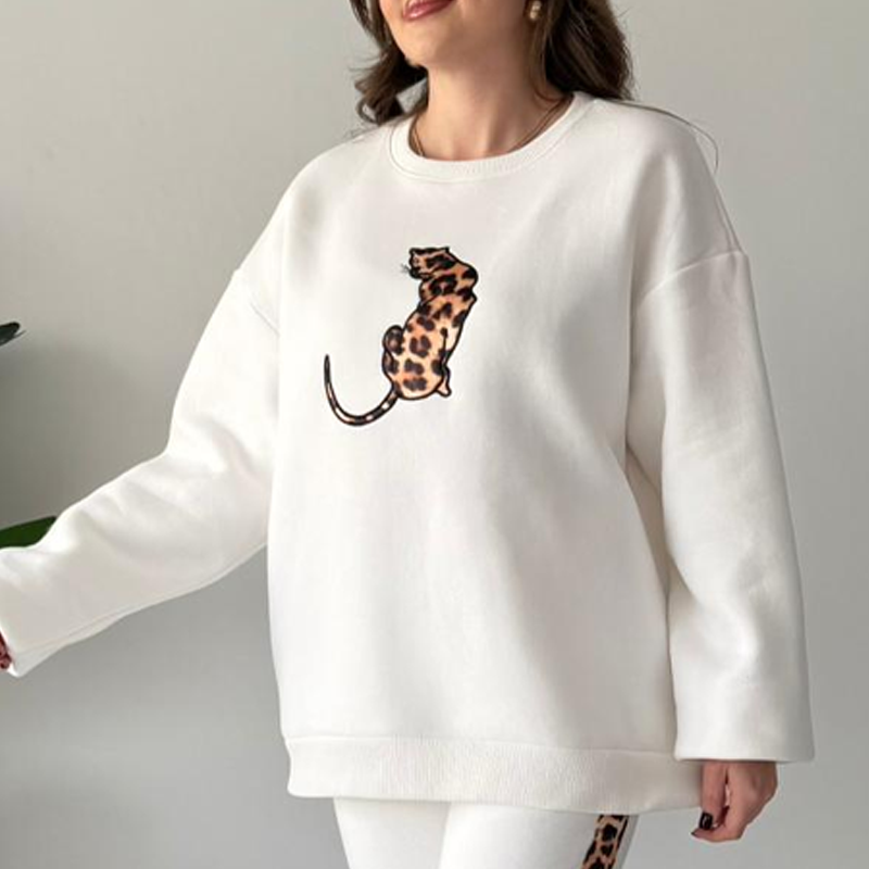 🎉 Neujahrsgeschenk – 50% RABATT!🔥 Damen 2-teiliges Casual-Set (mit Leopardenprint-Akzent) – Oversized & Bequem: Nie wieder Outfit-Stress!