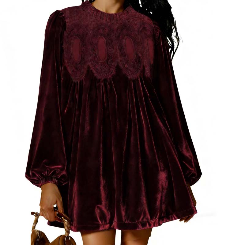 🎉 Neujahrsgeschenk – 50% RABATT!🌸 Vintage-Tunikakleid mit Spitzeneinsatz: A-Linie + Bischofsärmel – bequem elegant für Tag & Abend