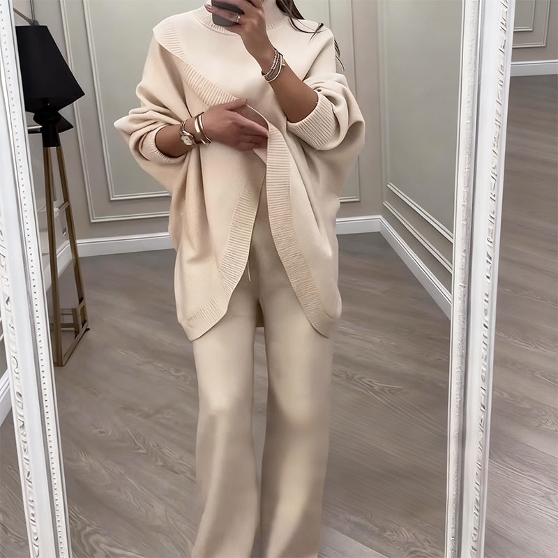 💘 Valentinstagsangebot: 50% Rabatt! 🧶 Damen-Oversize-Set: Asymmetrischer Pullover + Hose – weich, lässig & stylisch für jeden Tag