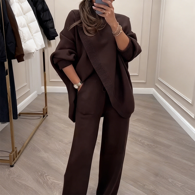 💘 Valentinstagsangebot: 50% Rabatt! 🧶 Damen-Oversize-Set: Asymmetrischer Pullover + Hose – weich, lässig & stylisch für jeden Tag