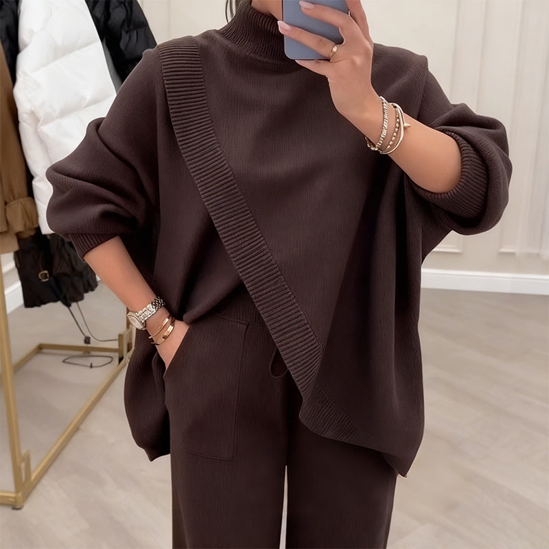 💘 Valentinstagsangebot: 50% Rabatt! 🧶 Damen-Oversize-Set: Asymmetrischer Pullover + Hose – weich, lässig & stylisch für jeden Tag