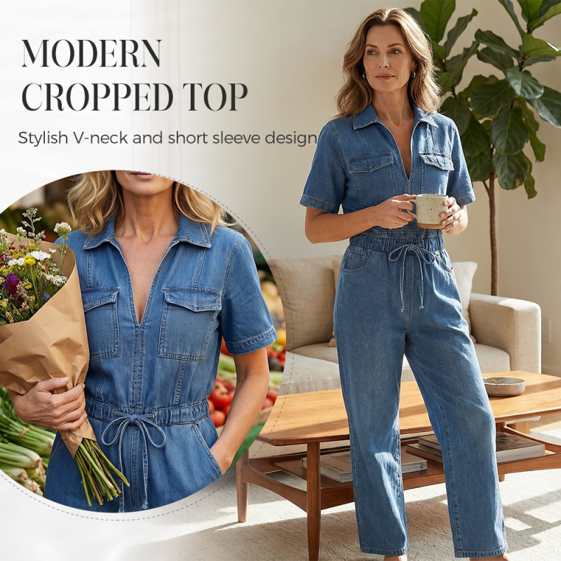 🎉 Neujahrsgeschenk – 50% RABATT!👖 Lässiges Denim-Zweiteiler-Set für Damen: Crop-Top + Weite Hose – bequem & stylisch für jeden Anlass!