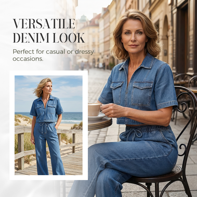 🎉 Neujahrsgeschenk – 50% RABATT!👖 Lässiges Denim-Zweiteiler-Set für Damen: Crop-Top + Weite Hose – bequem & stylisch für jeden Anlass!