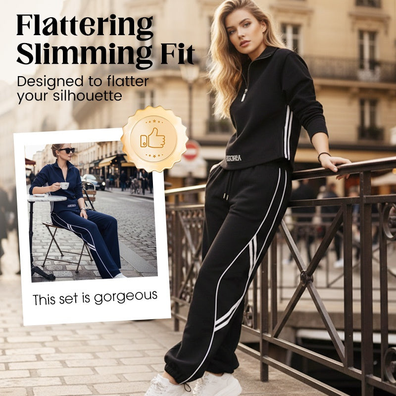 🌞Frühlingserwachen: 50% Rabatt!🏃‍♀️ Damen Sportlicher Trainingsanzug mit Halbreißverschluss – Weites Bein & Athleisure-Style