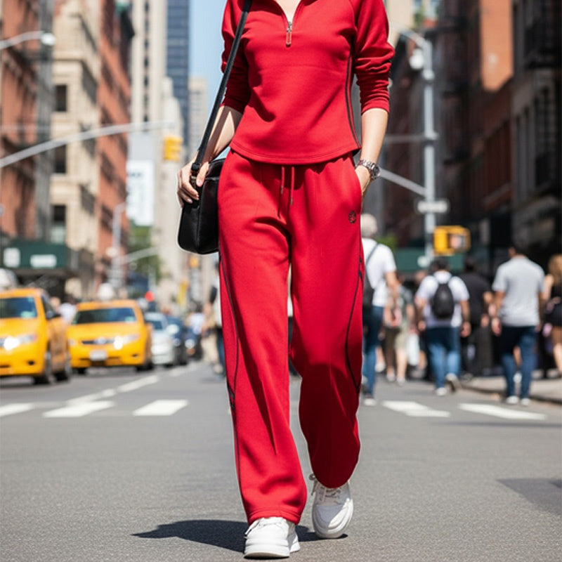 🌞Frühlingserwachen: 50% Rabatt!🏃‍♀️ Damen Sportlicher Trainingsanzug mit Halbreißverschluss – Weites Bein & Athleisure-Style