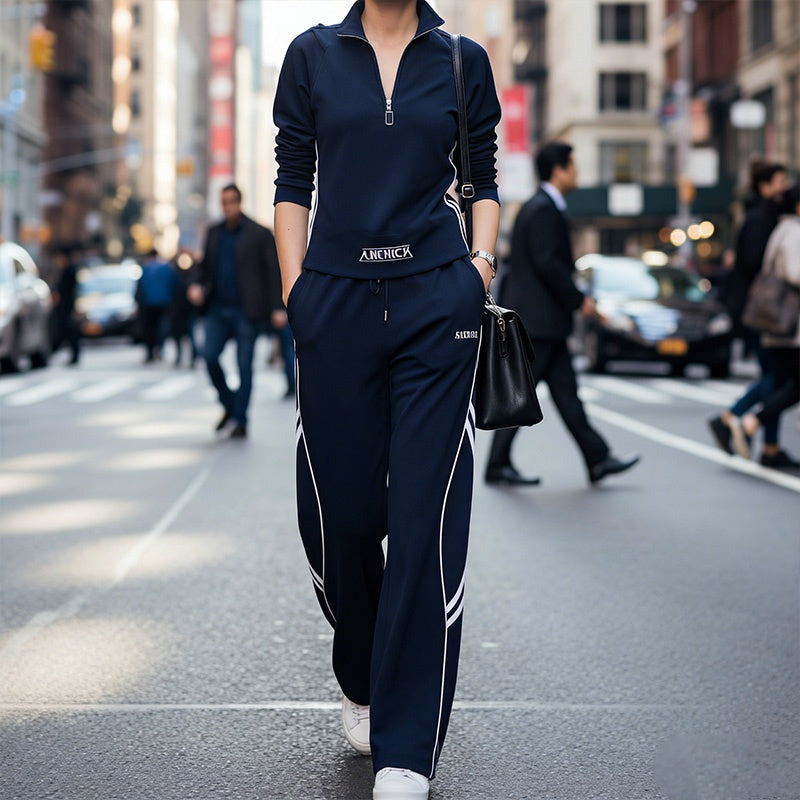 🌞Frühlingserwachen: 50% Rabatt!🏃‍♀️ Damen Sportlicher Trainingsanzug mit Halbreißverschluss – Weites Bein & Athleisure-Style