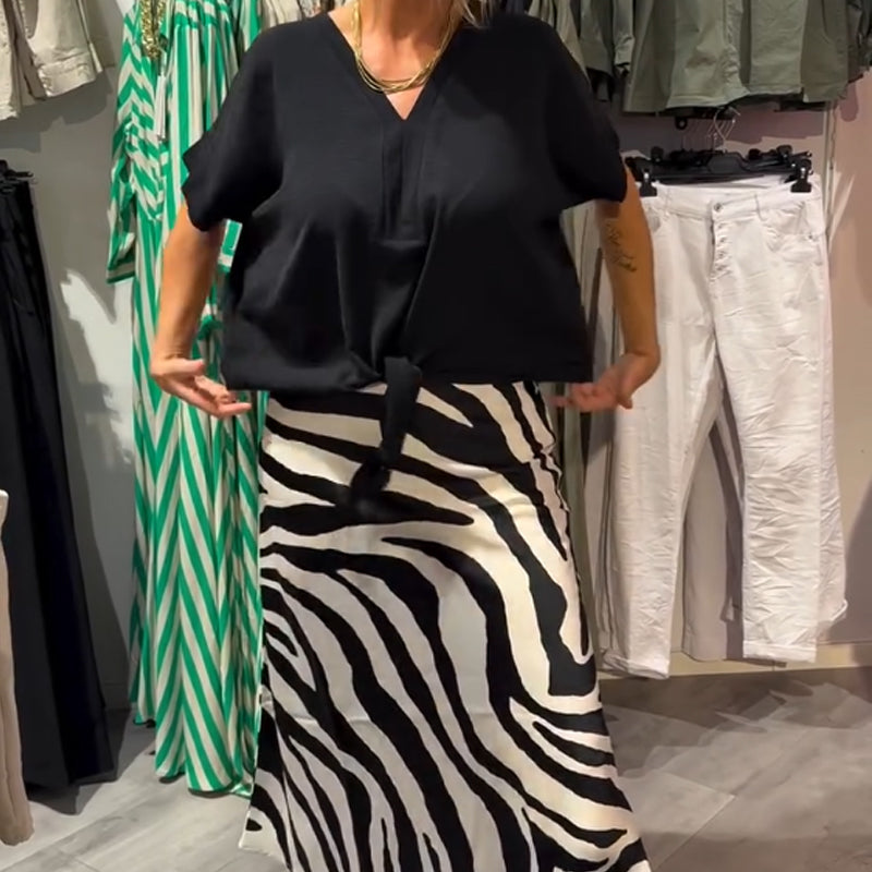 Damen lässiges Set aus Bluse mit Knoten vorne und Midirock