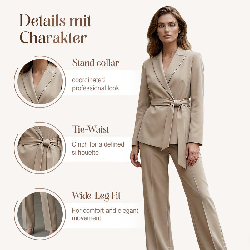 🌞Frühlingserwachen: 50% Rabatt!👔 Damen Eleganter Hosenanzug: Blazer mit Bindegürtel + Weitbeinhose – Bequem, stylisch & vielseitig für Büro & Events