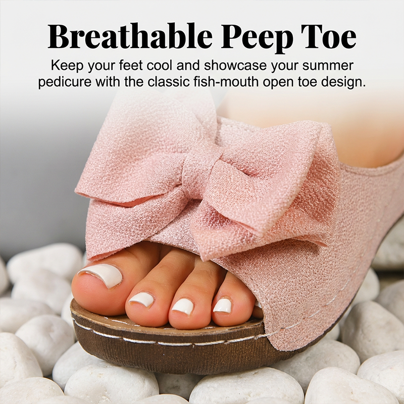 🌞Frühlingserwachen: 50% Rabatt!🔥Elegante Slip-On Keilsandalen: Bequeme Sommer-Pantoletten mit XXL-Schleife