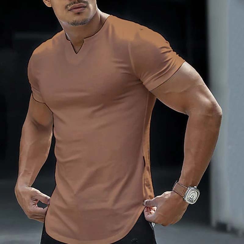 🌞Frühlingserwachen: 50% Rabatt!✨ Herren Lässiges Einfarbiges Athletic T-Shirt – Gekerbter V-Ausschnitt, Slim Fit & Stretch-Stoff für Kraftvolle Silhouette