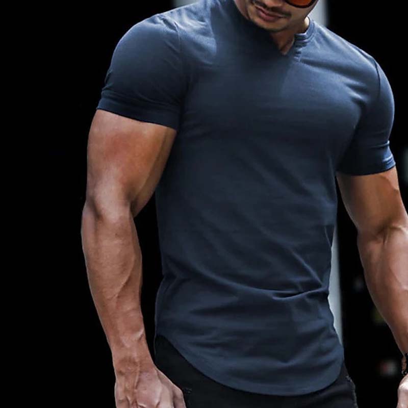 🌞Frühlingserwachen: 50% Rabatt!✨ Herren Lässiges Einfarbiges Athletic T-Shirt – Gekerbter V-Ausschnitt, Slim Fit & Stretch-Stoff für Kraftvolle Silhouette