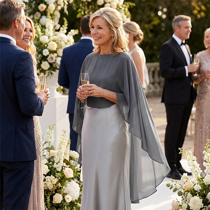 🌞Frühlingserwachen: 50% Rabatt!✨Elegantes Damen Cape-Kleid & Schal-Set – Fließendes Design, Zweiteilig & Vielseitig für Fest & Gala