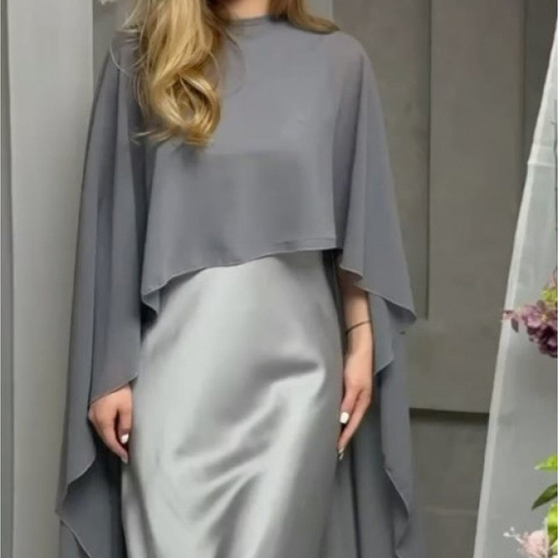 🌞Frühlingserwachen: 50% Rabatt!✨Elegantes Damen Cape-Kleid & Schal-Set – Fließendes Design, Zweiteilig & Vielseitig für Fest & Gala