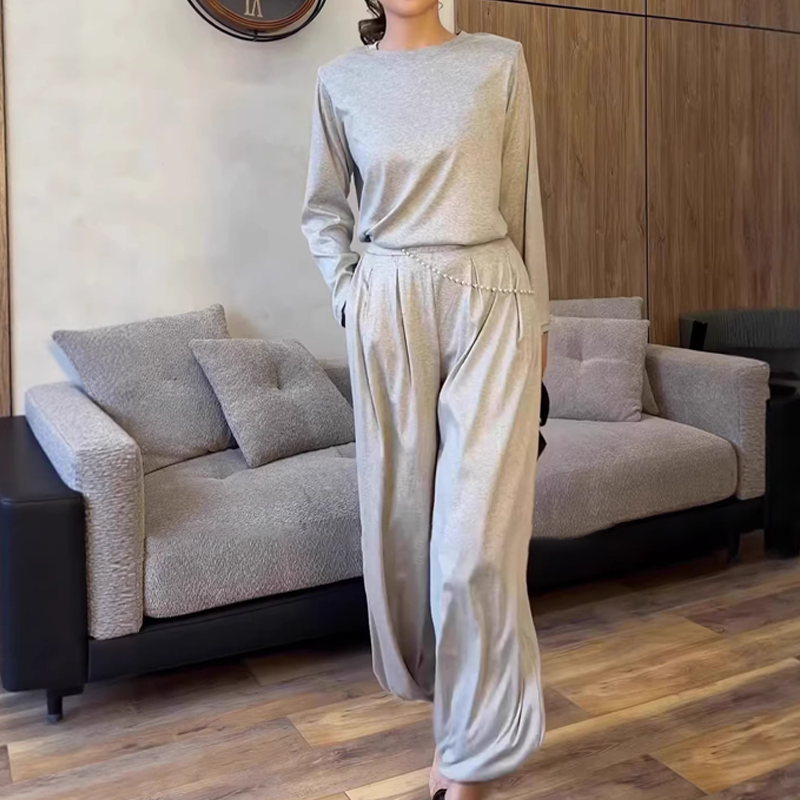 🌞Frühlingserwachen: 50% Rabatt!👕Damen Lockeres Langarm-T-Shirt & Pumphosen-Set – Hoch elastisch, Vielseitig & Bequem für Alltag