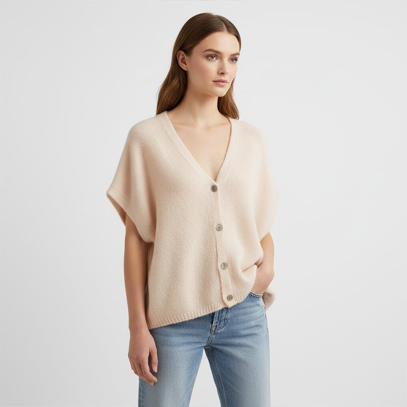 🌞Frühlingserwachen: 50% Rabatt!🦋Damen Leichte Kurzarm Strickjacke – Fledermausärmel & V-Ausschnitt, Vielseitig für Frühling & Herbst