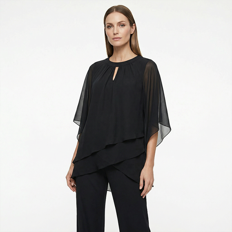 🌞Frühlingserwachen: 50% Rabatt!✨Festliches Chiffon-Set: Figurschmeichelnder Zweiteiler im Lagen-Look mit weiter Hose