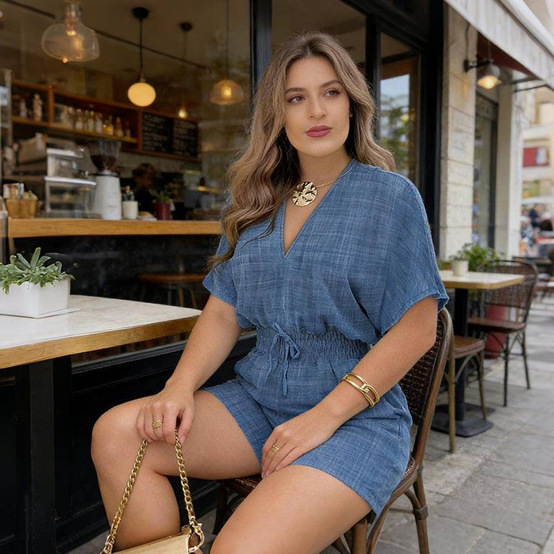 🌞Frühlingserwachen: 50% Rabatt!📿"Easy Breeze" Sommer-Romper: Figurschmeichelnde Smock-Taille & V-Neck